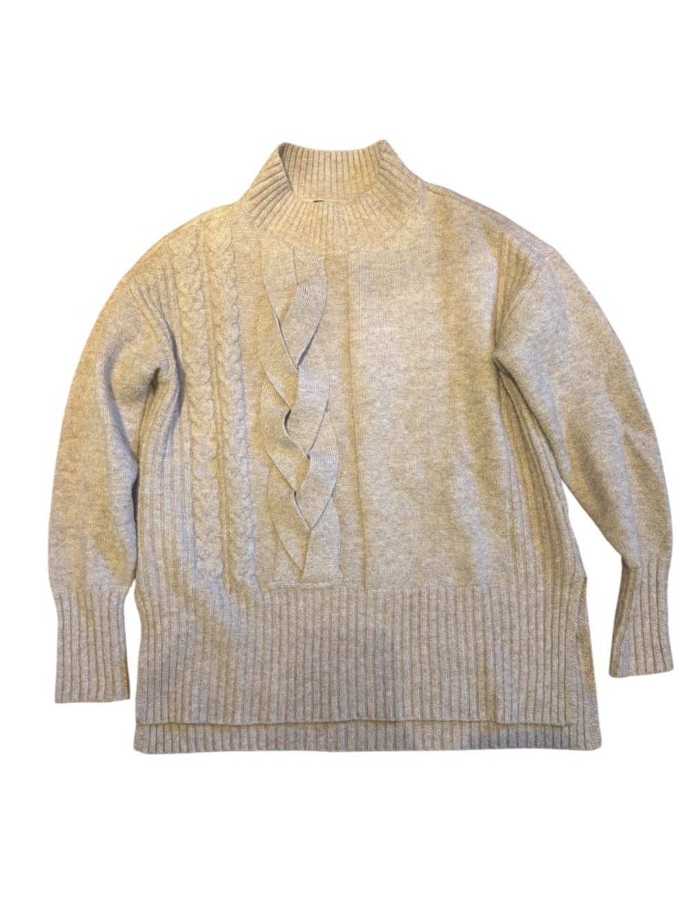 Vera Wang Tan/Beige Mock Turtleneck Sweater with Braid Detail | Size Small